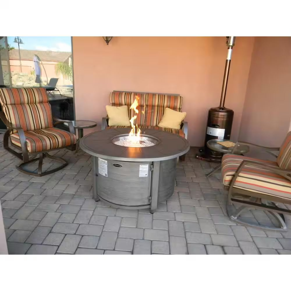 44 In. X 24 In. round Aluminum Propane Fire Pit in Brushed Wood Finish
