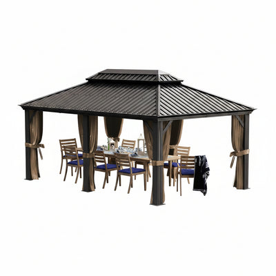 12-Ft X 18-Ft Alexander Dark Brown Gazebo with Hardtop Roof (Screen Included)