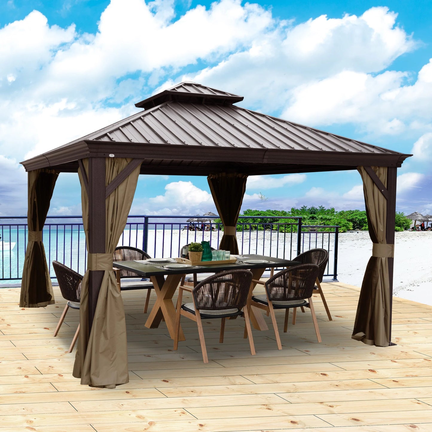 12-Ft X 18-Ft Alexander Dark Brown Gazebo with Hardtop Roof (Screen Included)