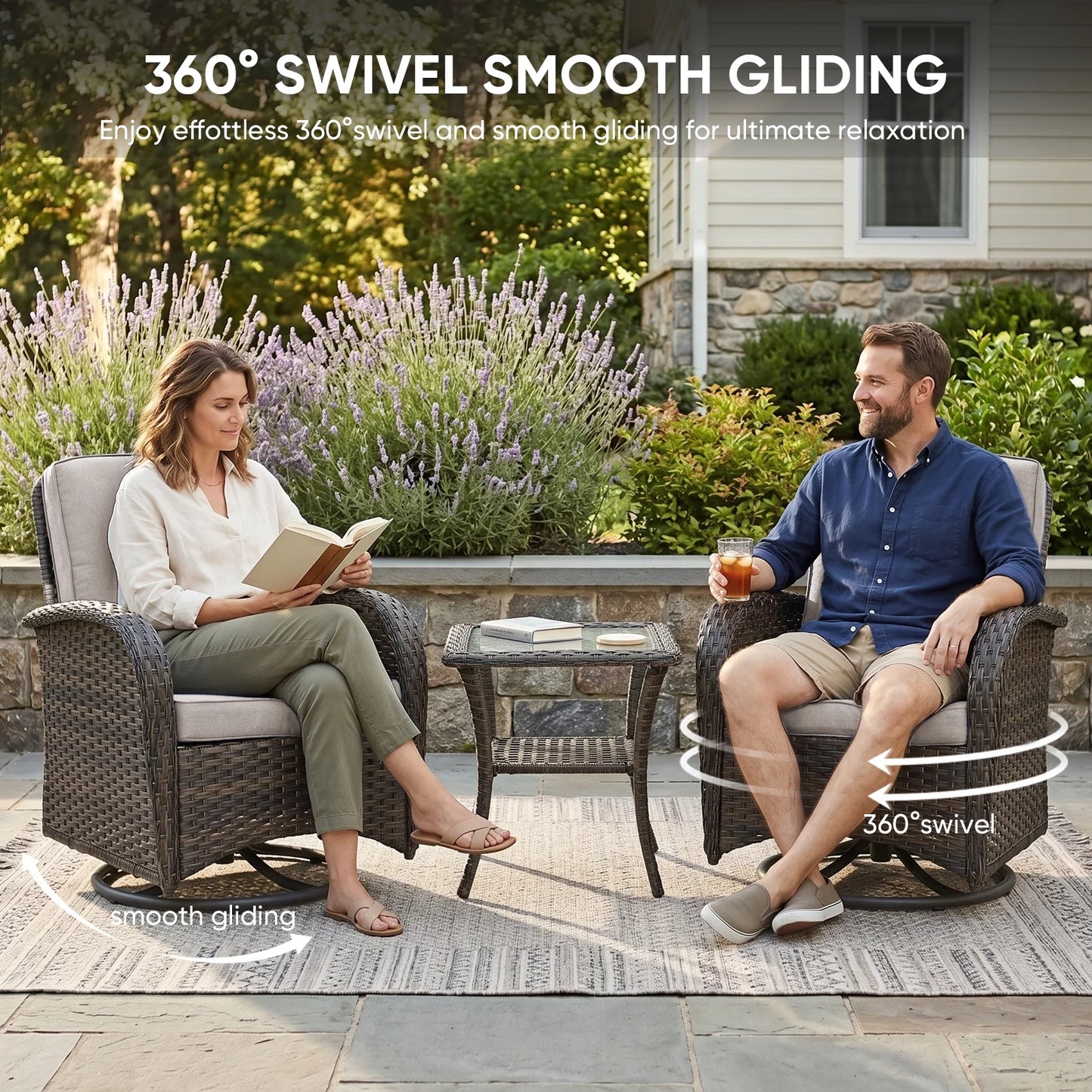 7-Piece Outdoor Patio Furniture Set with Fire Pit Table, Brown Rattan Wicker and Beige Cushions