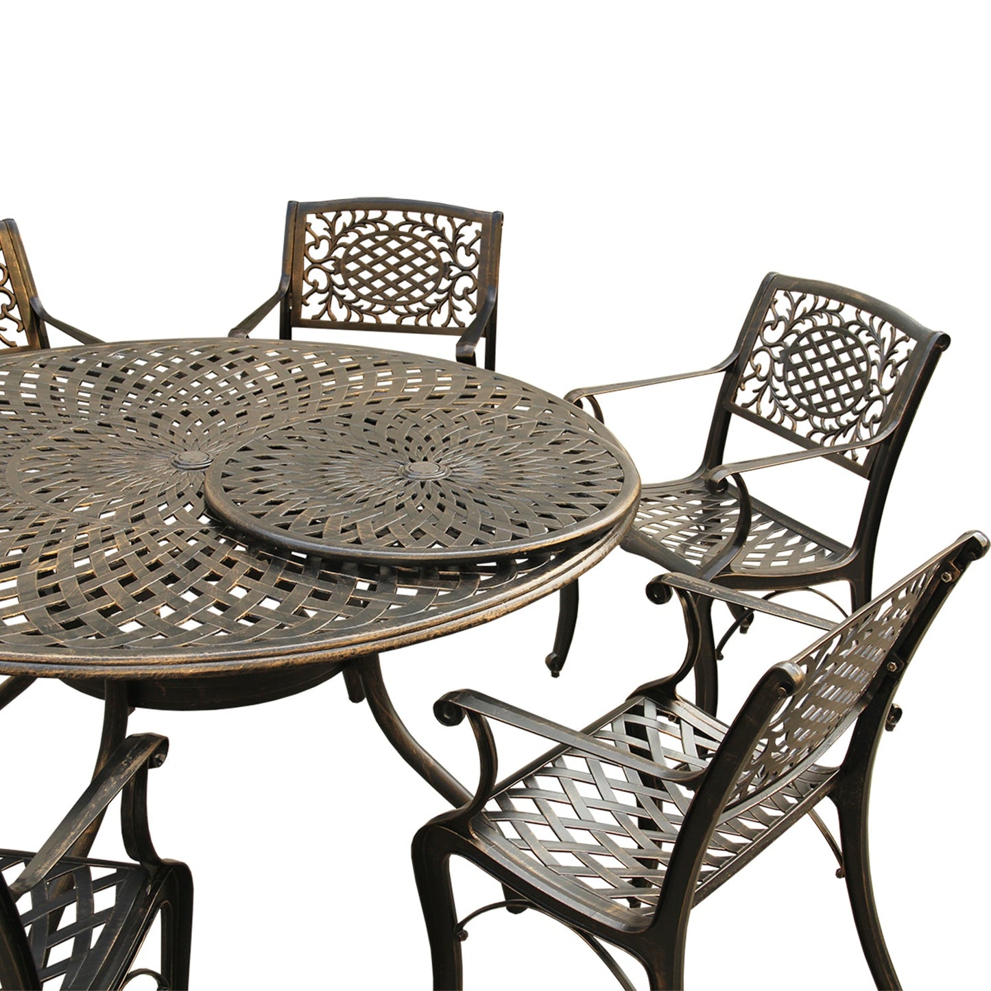 7pc Round Patio Dining Set with Lazy Susan, Six Chairs