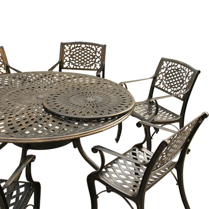 7pc Round Patio Dining Set with Lazy Susan, Six Chairs