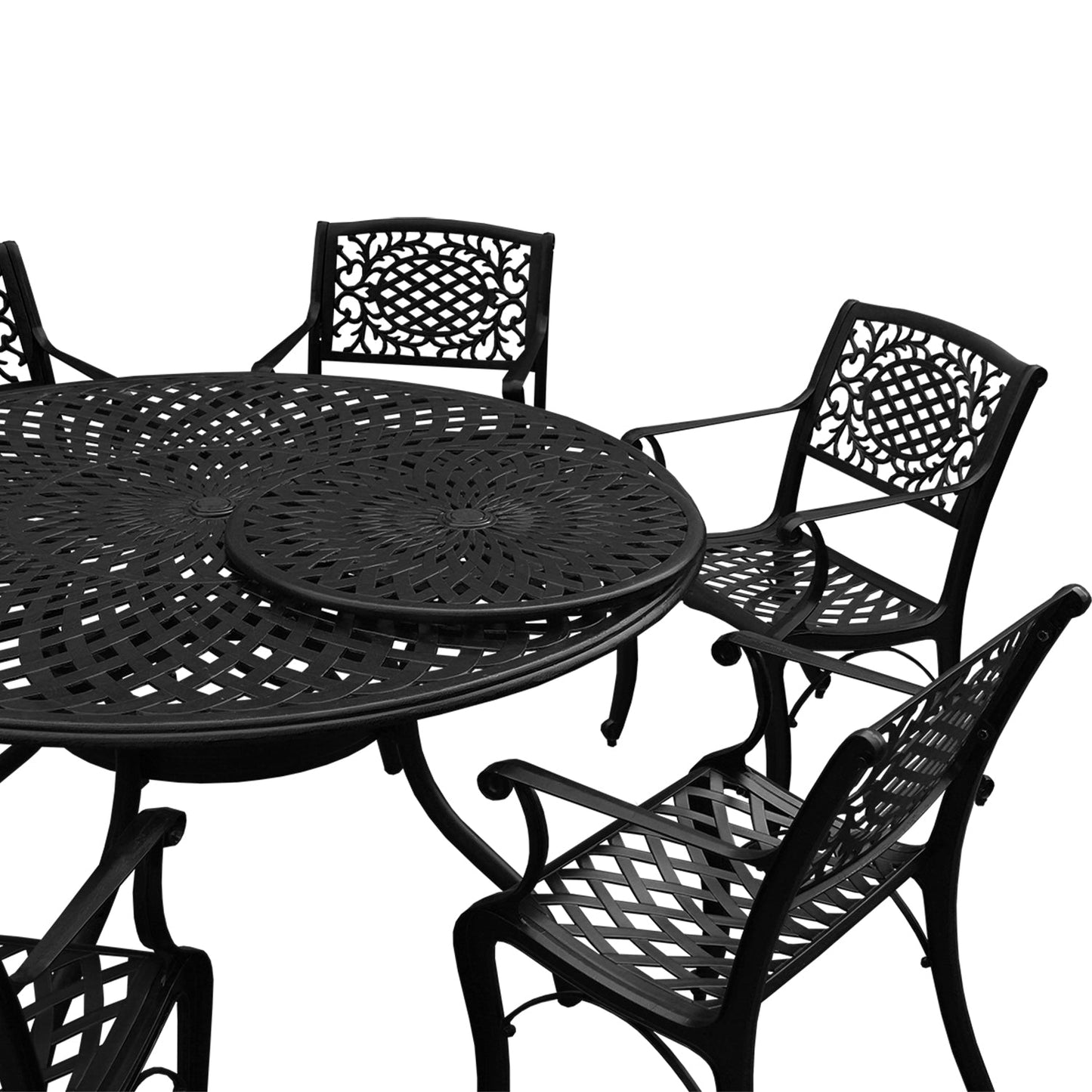 7pc Round Patio Dining Set with Lazy Susan, Six Chairs