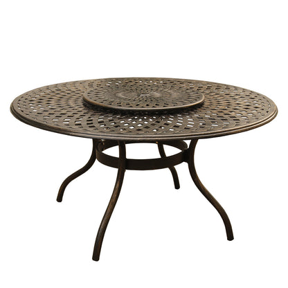 7pc Round Patio Dining Set with Lazy Susan, Six Chairs
