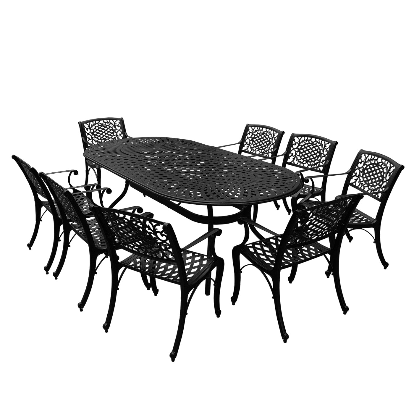 9pc Large Oval Patio Dining Set and Eight Chairs