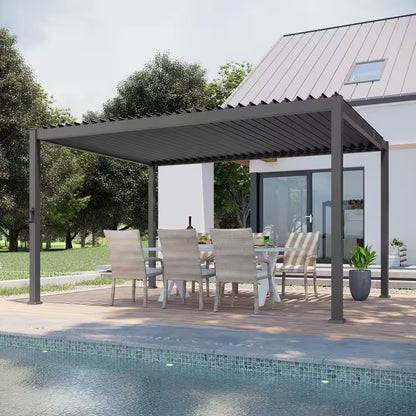 Titan Series 10 Ft. X 13 Ft. Aluminized Steel Louvered Pergola Modern Outdoor Pergola with Adjustable Roof, Gray