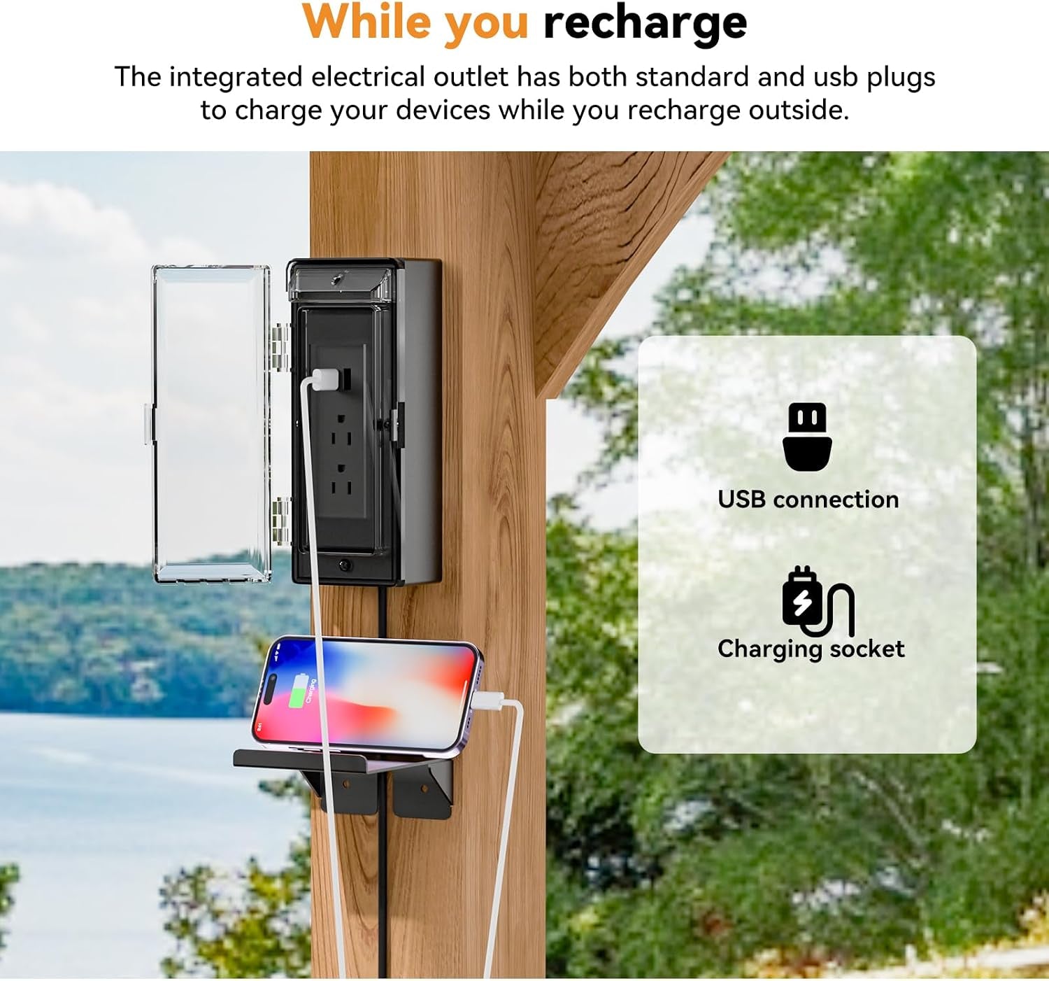 Modern Shade Wood Grill Gazebo 6X8 with USB Charging Power Strip & Shelves | Cedar Wood Gazebo with Galvanized Steel Roof and Paper Towel Holder, Bar Gazebo with Hooks, BBQ Gazebo for Outdoor Grill