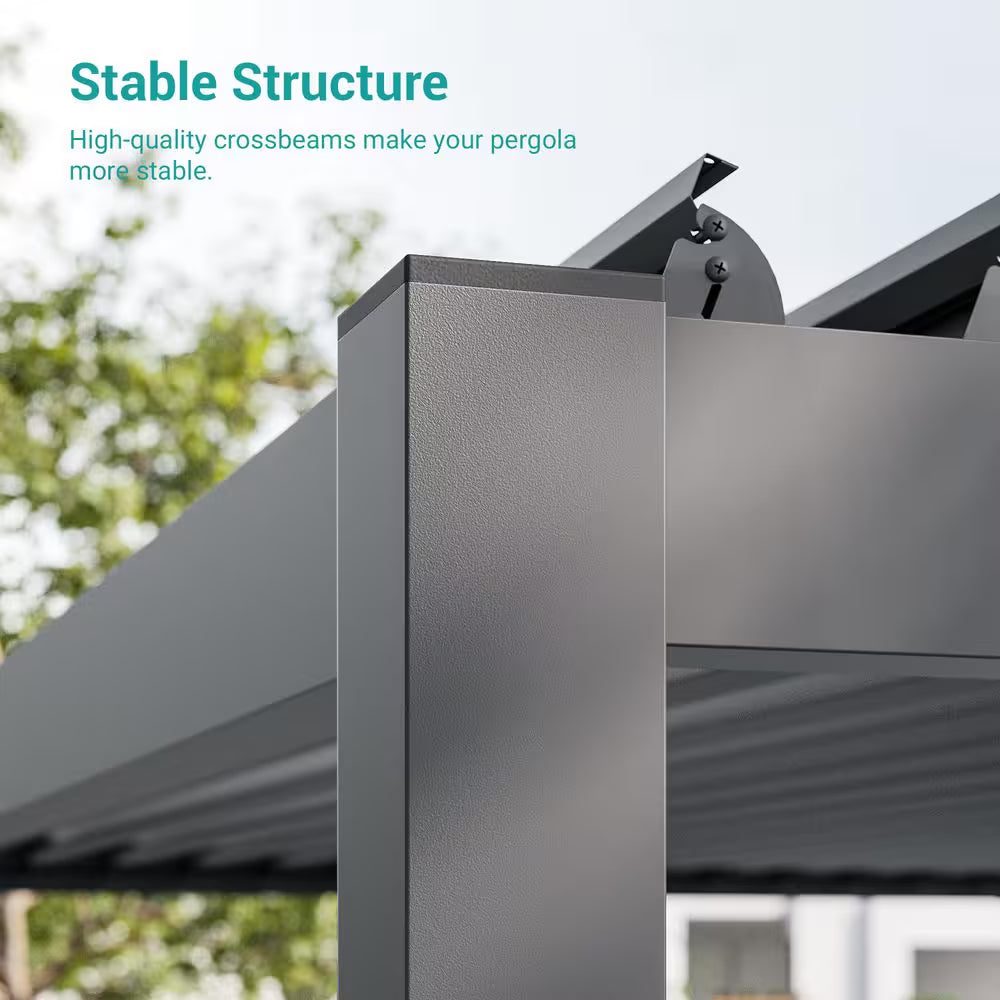 Titan Series 10 Ft. X 13 Ft. Aluminized Steel Louvered Pergola Modern Outdoor Pergola with Adjustable Roof, Gray