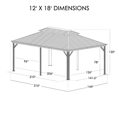 12-Ft X 18-Ft Alexander Dark Brown Gazebo with Hardtop Roof (Screen Included)