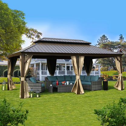 12-Ft X 18-Ft Alexander Dark Brown Gazebo with Hardtop Roof (Screen Included)