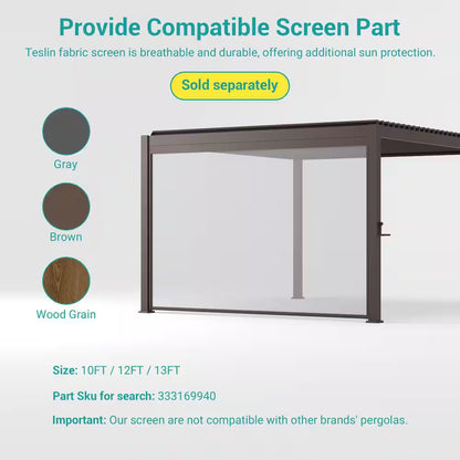 Titan Series 10 Ft. X 13 Ft. Aluminized Steel Louvered Pergola Modern Outdoor Pergola with Adjustable Roof, Gray