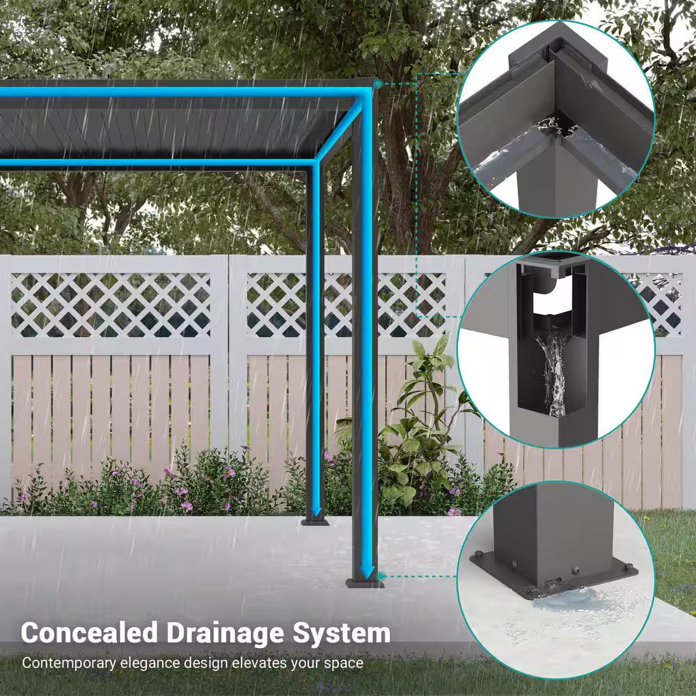 Titan Series 10 Ft. X 13 Ft. Aluminized Steel Louvered Pergola Modern Outdoor Pergola with Adjustable Roof, Gray