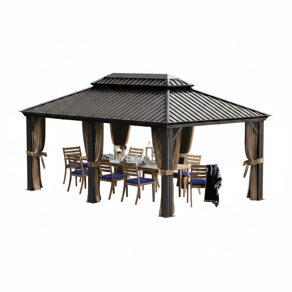 12-Ft X 18-Ft Alexander Dark Brown Gazebo with Hardtop Roof (Screen Included)