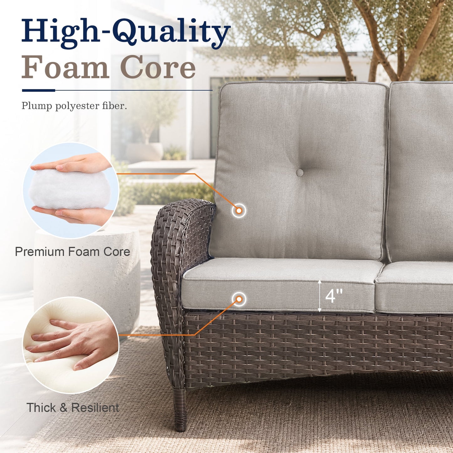 7-Piece Outdoor Patio Furniture Set with Fire Pit Table, Brown Rattan Wicker and Beige Cushions