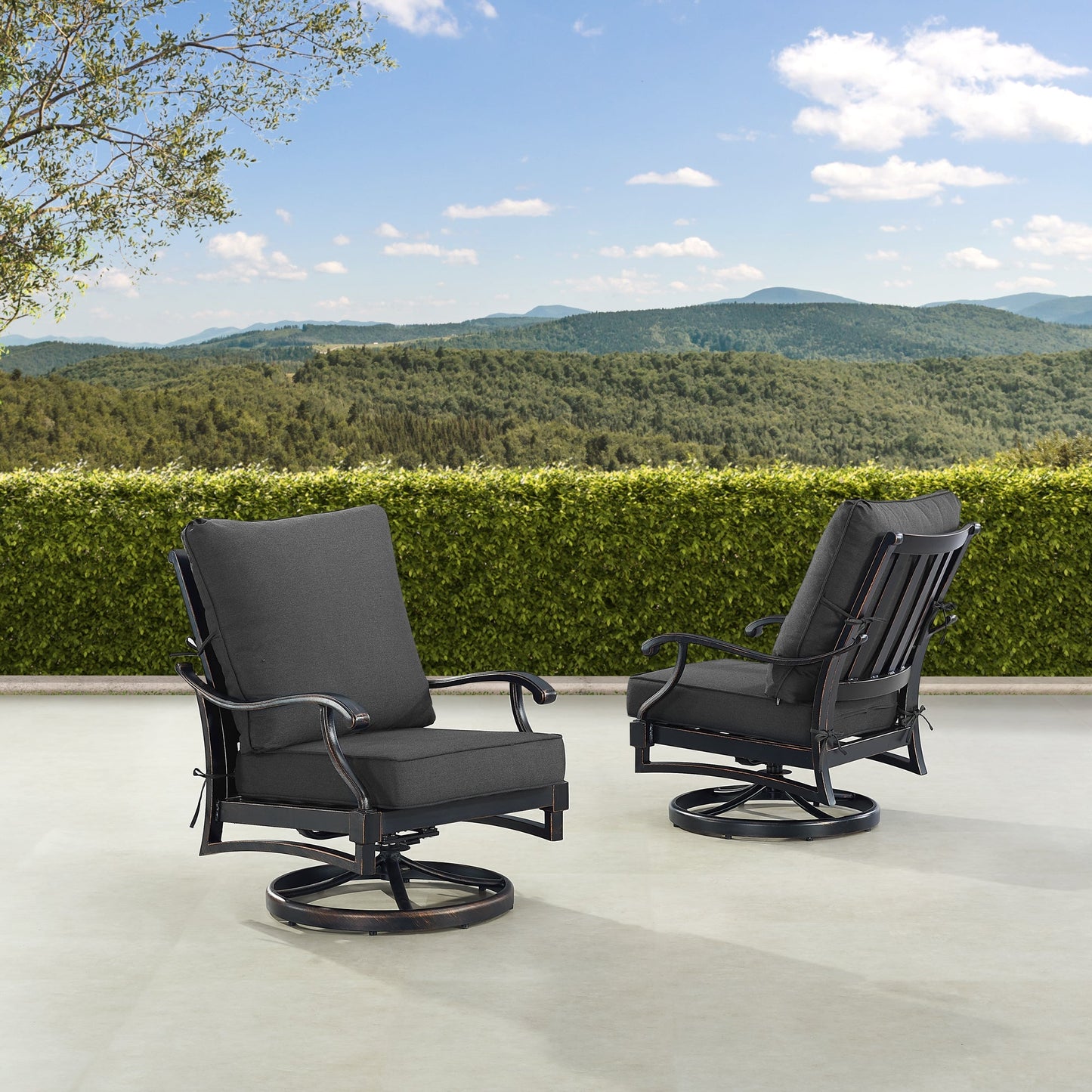 Pair Deep Seating Swivel Rocker Club Chairs with Cushions