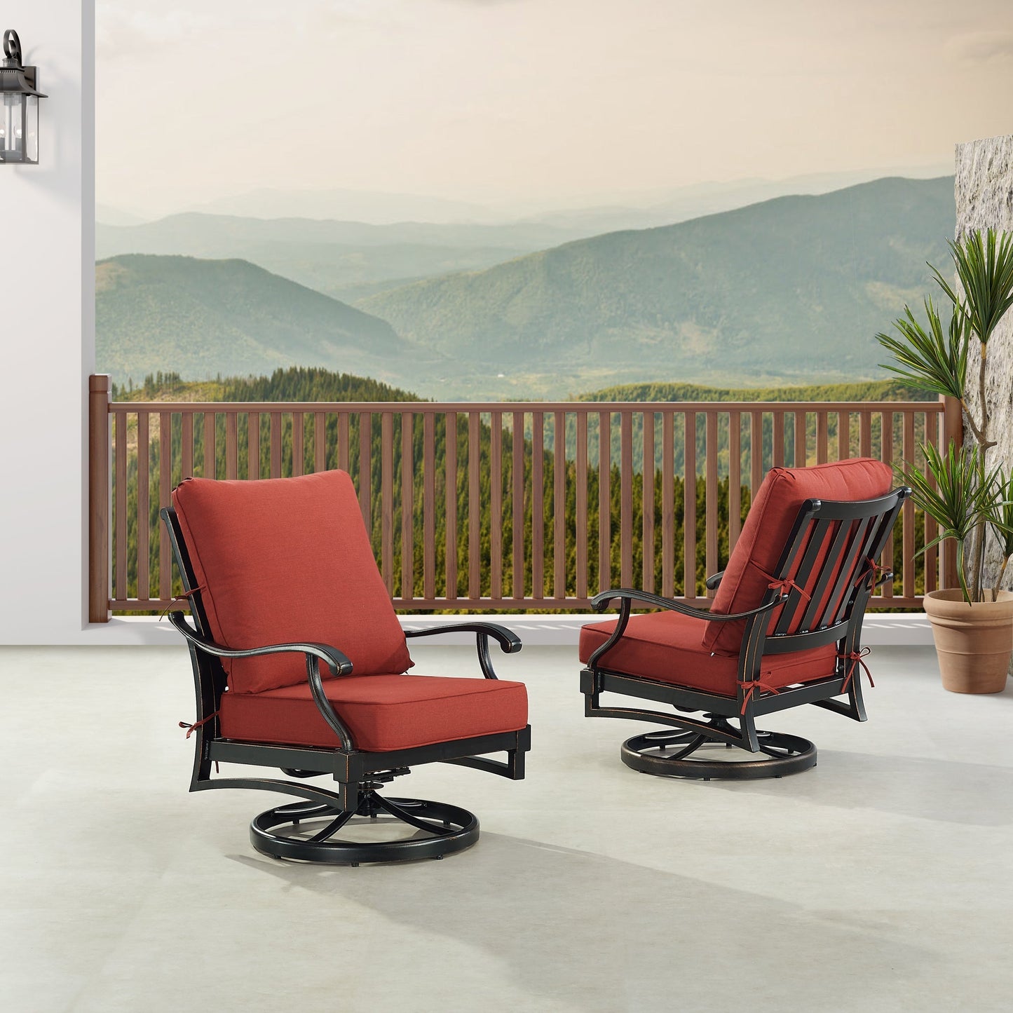 Pair Deep Seating Swivel Rocker Club Chairs with Cushions