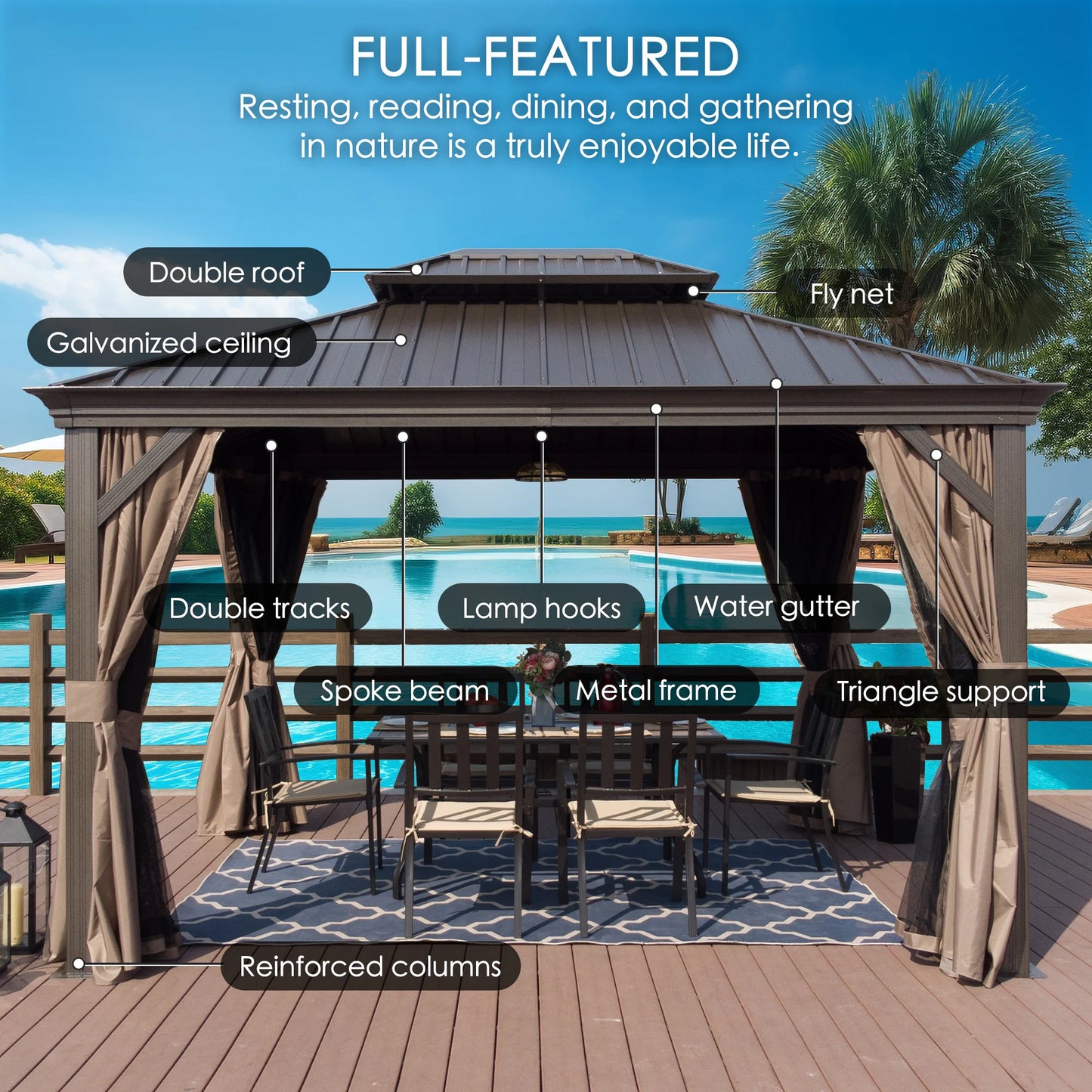 12-Ft X 18-Ft Alexander Dark Brown Gazebo with Hardtop Roof (Screen Included)