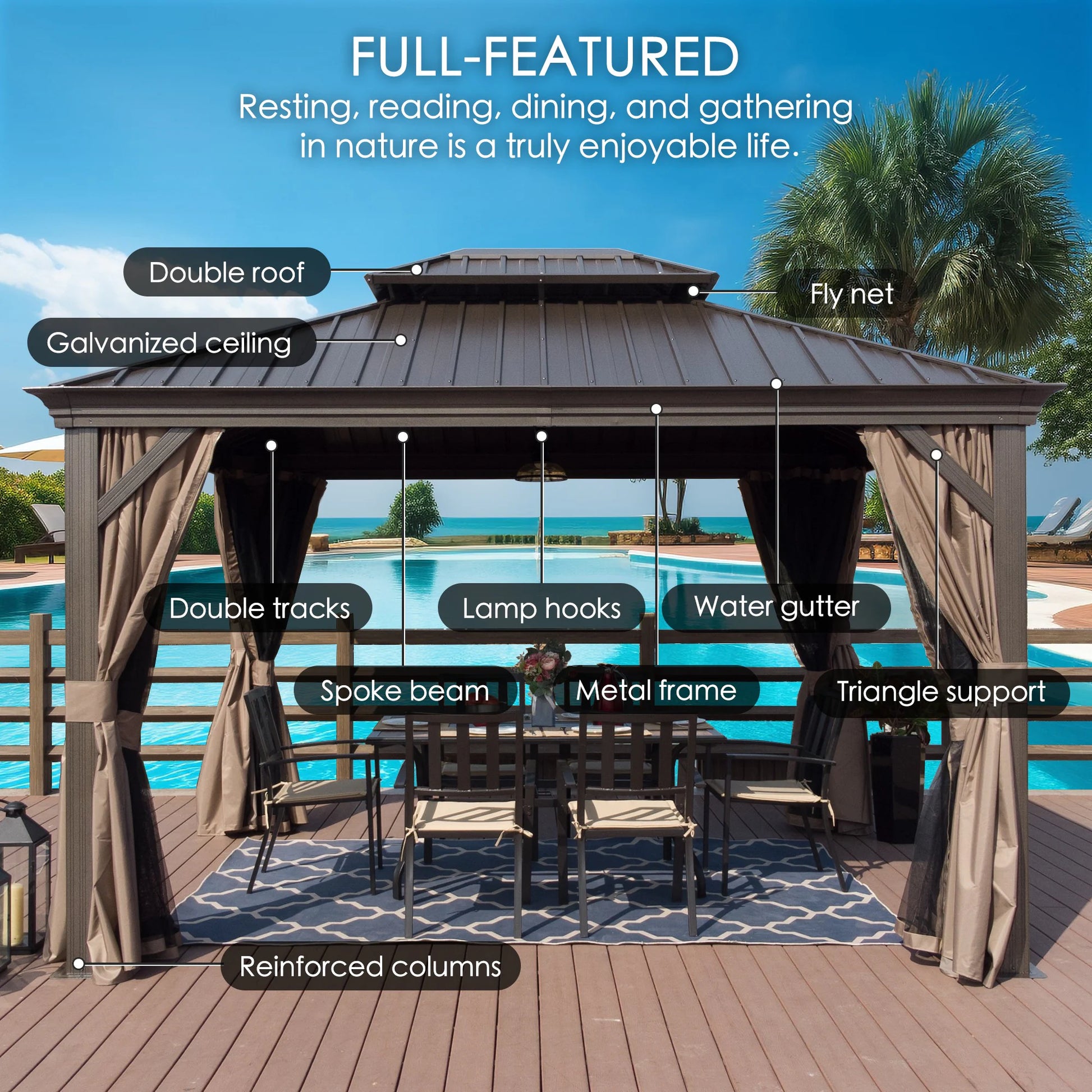 12-Ft X 18-Ft Alexander Dark Brown Gazebo with Hardtop Roof (Screen Included)