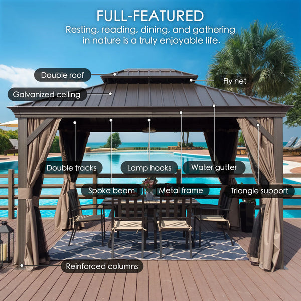 12-Ft X 18-Ft Alexander Dark Brown Gazebo with Hardtop Roof (Screen Included)
