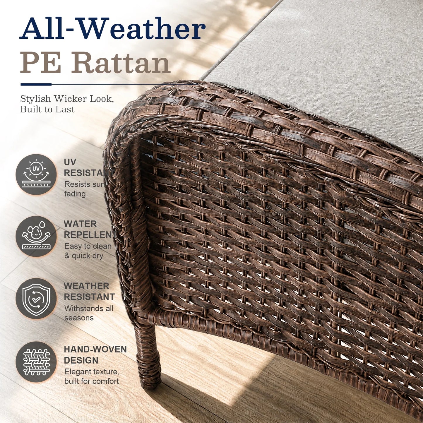 7-Piece Outdoor Patio Furniture Set with Fire Pit Table, Brown Rattan Wicker and Beige Cushions
