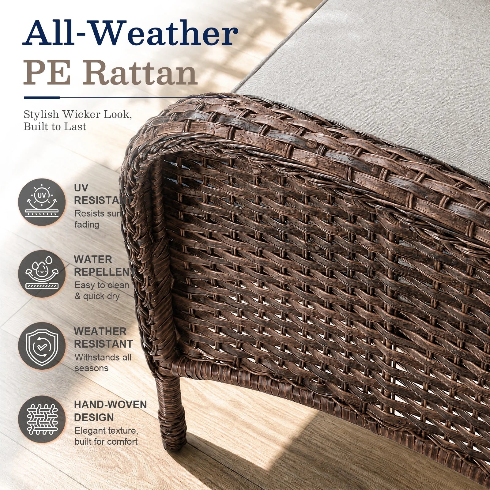 7-Piece Outdoor Patio Furniture Set with Fire Pit Table, Brown Rattan Wicker and Beige Cushions
