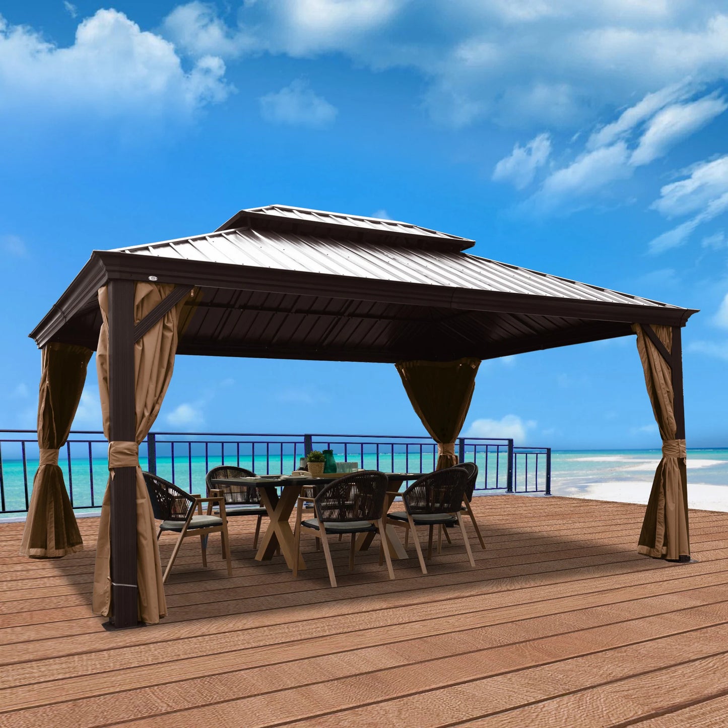 12-Ft X 18-Ft Alexander Dark Brown Gazebo with Hardtop Roof (Screen Included)