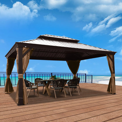 12-Ft X 18-Ft Alexander Dark Brown Gazebo with Hardtop Roof (Screen Included)