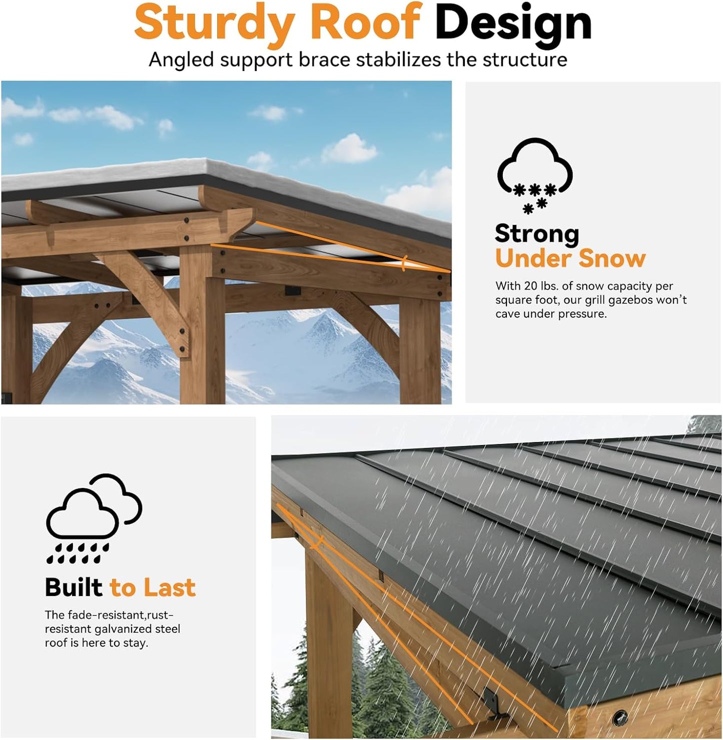 Modern Shade Wood Grill Gazebo 6X8 with USB Charging Power Strip & Shelves | Cedar Wood Gazebo with Galvanized Steel Roof and Paper Towel Holder, Bar Gazebo with Hooks, BBQ Gazebo for Outdoor Grill