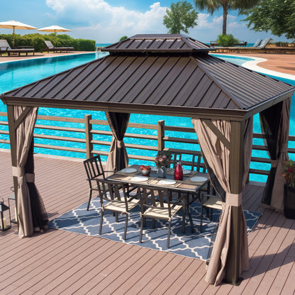 12-Ft X 18-Ft Alexander Dark Brown Gazebo with Hardtop Roof (Screen Included)