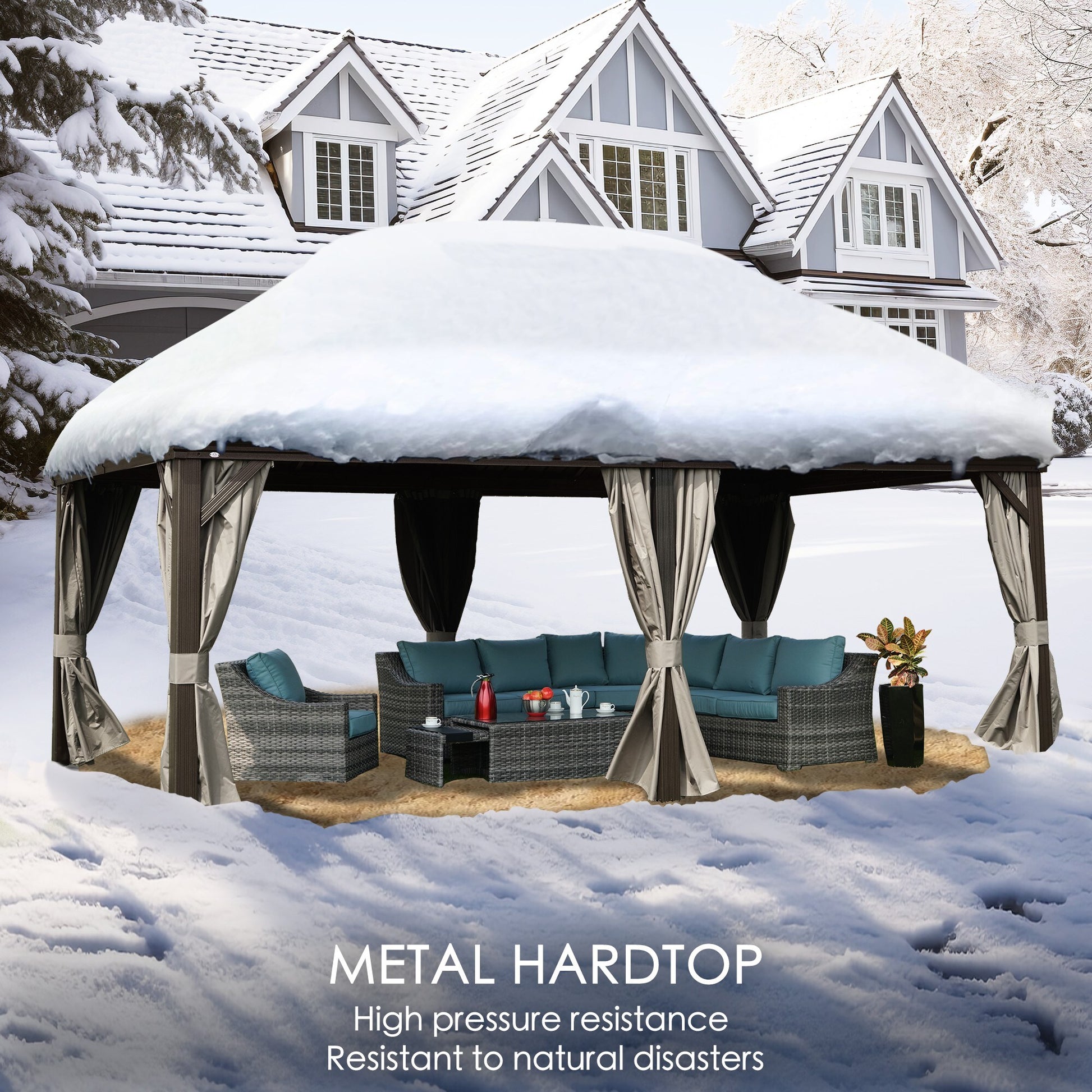 12-Ft X 18-Ft Alexander Dark Brown Gazebo with Hardtop Roof (Screen Included)