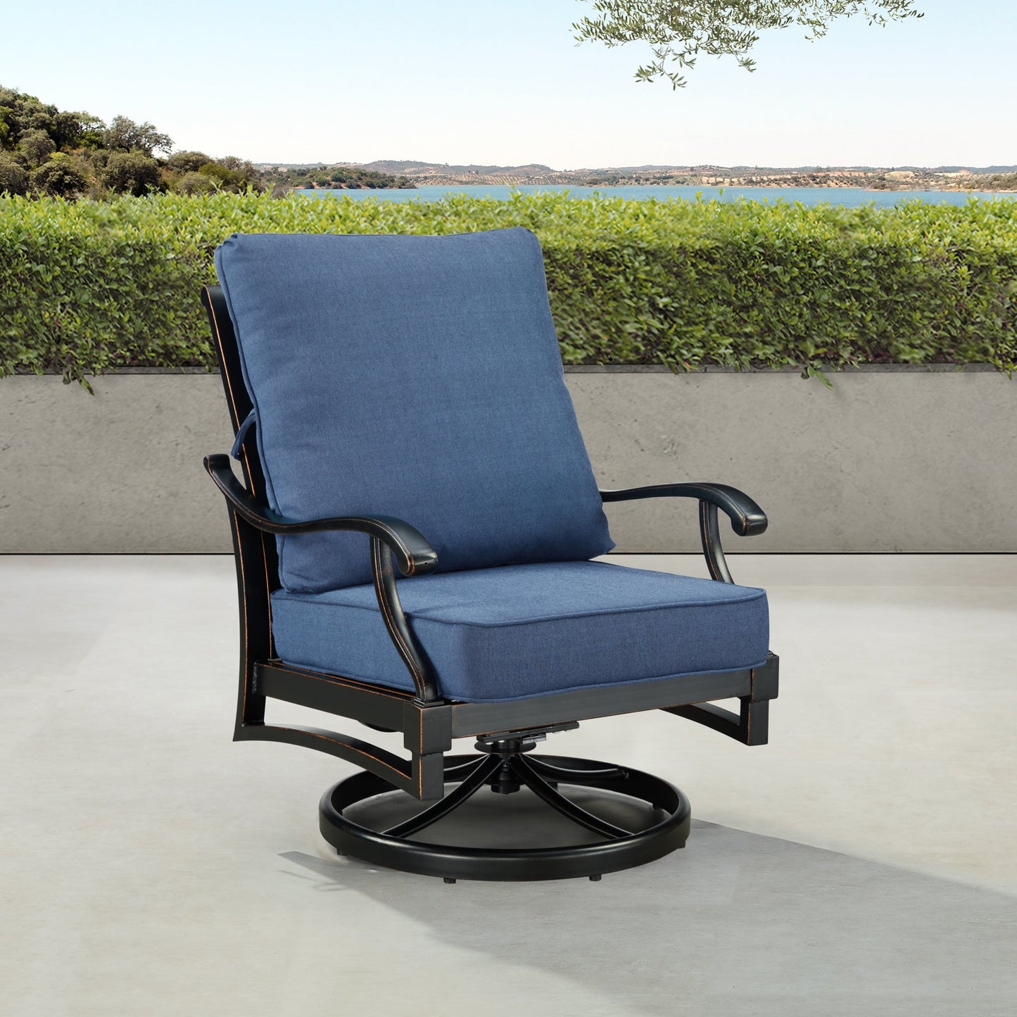 Pair Deep Seating Swivel Rocker Club Chairs with Cushions