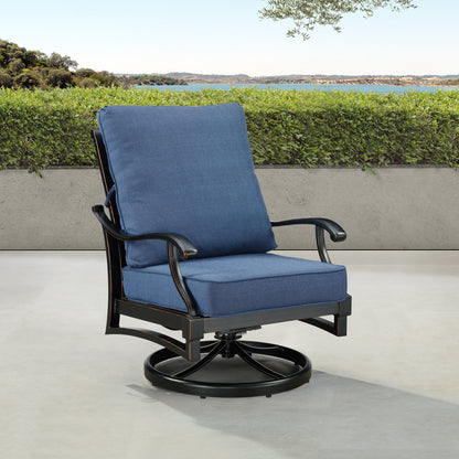 Pair Deep Seating Swivel Rocker Club Chairs with Cushions