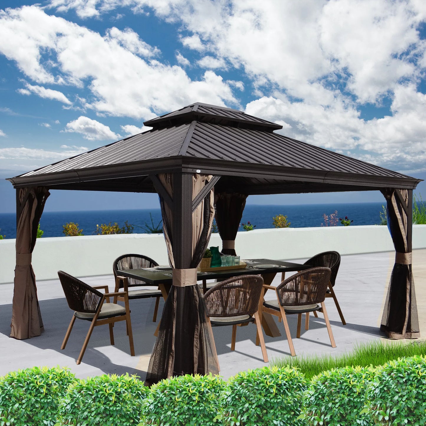 12-Ft X 18-Ft Alexander Dark Brown Gazebo with Hardtop Roof (Screen Included)