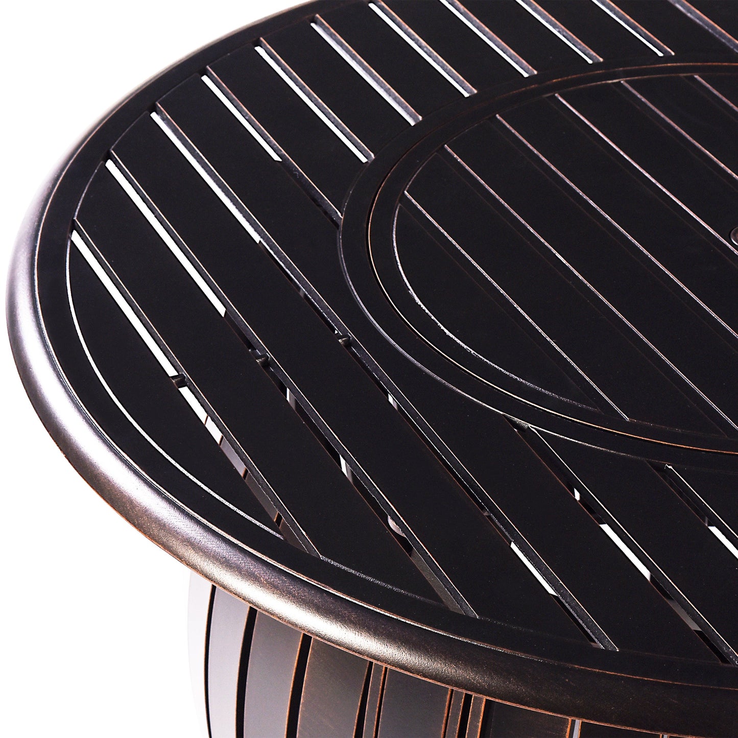 Aluminum 44-in Round Patio Fire Table Set with Swivel Rocking Chairs
