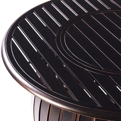 Aluminum 44-in Round Patio Fire Table Set with Swivel Rocking Chairs